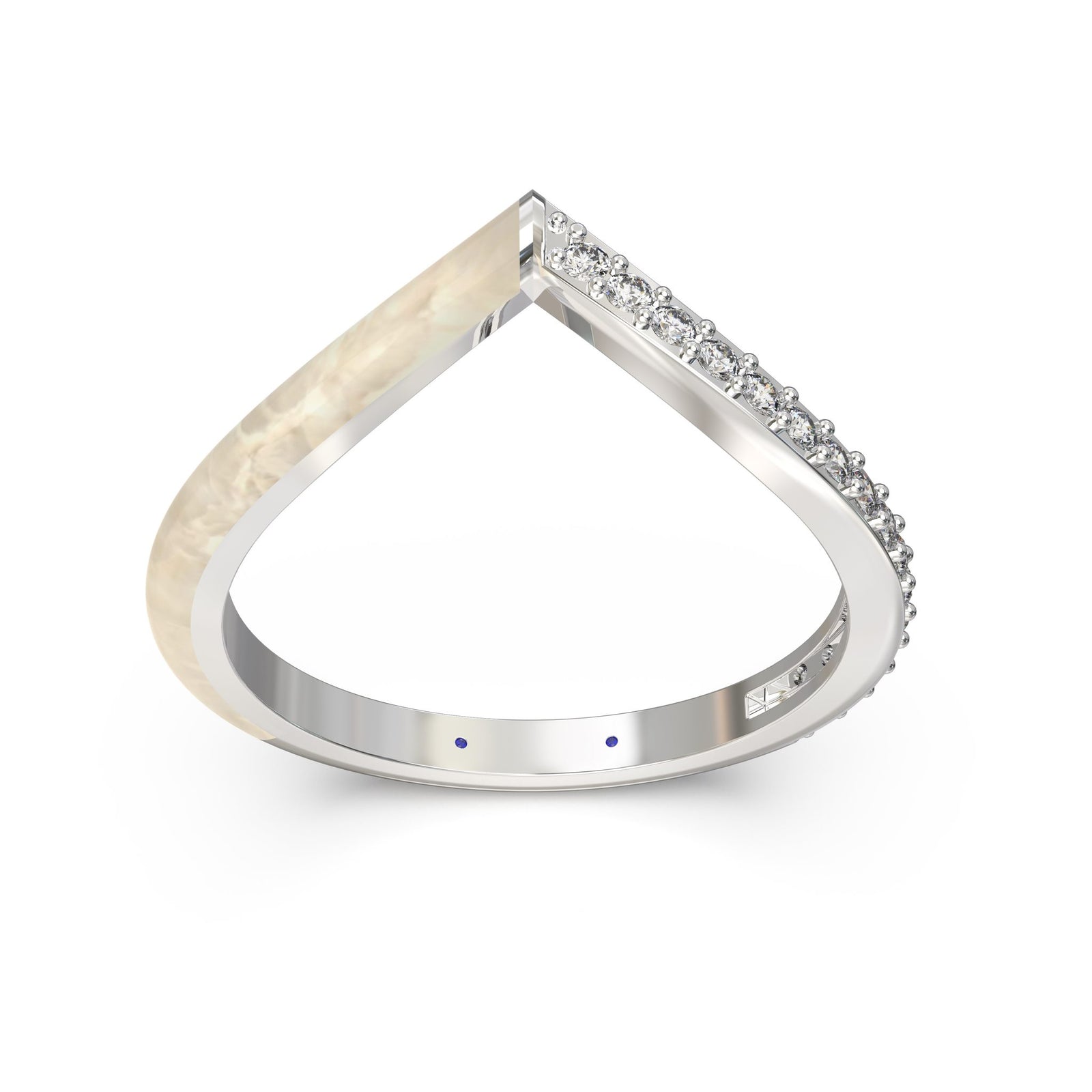 Vida Lab Diamonds Ceramic Chic Golden Sand 'V' Ring 925 Sterling Silver 0.16 CTW Round Lab Grown Diamonds