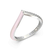 Vida Lab Diamonds Ceramic Chic Pink Mist 'V' Ring 925 Sterling Silver 0.16 CTW Round Lab Grown Diamonds