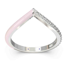 Vida Lab Diamonds Ceramic Chic Pink Mist 'V' Ring 925 Sterling Silver 0.16 CTW Round Lab Grown Diamonds