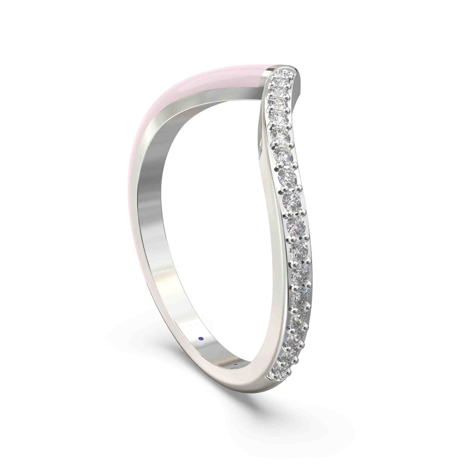 Vida Lab Diamonds Ceramic Chic Pink Mist 'V' Ring 925 Sterling Silver 0.16 CTW Round Lab Grown Diamonds