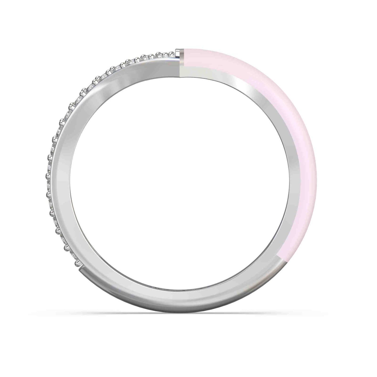 Vida Lab Diamonds Ceramic Chic Pink Mist 'V' Ring 925 Sterling Silver 0.16 CTW Round Lab Grown Diamonds